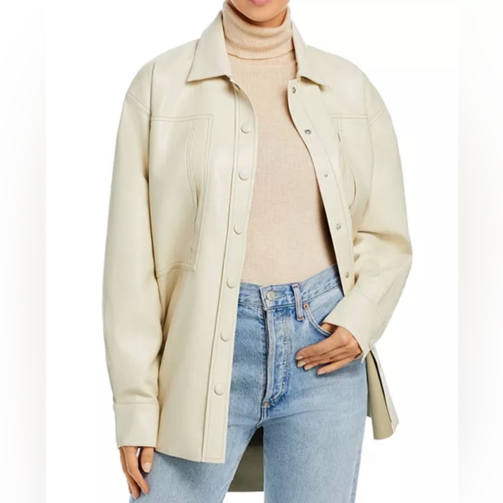 AGOLDE Vegan Leather Cream Utility Shirt Jacket Oversized size Small